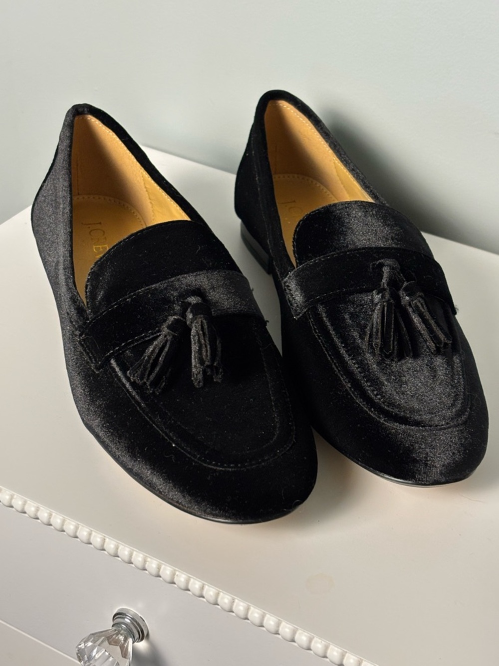J. Crew Black Velvet Tassel Loafers - Size 8
